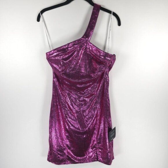 NWT‎ Lulus Dancefloor Bombshell Metallic Pink One-Shoulder Mini Dress Size M & L - Picture 6 of 14